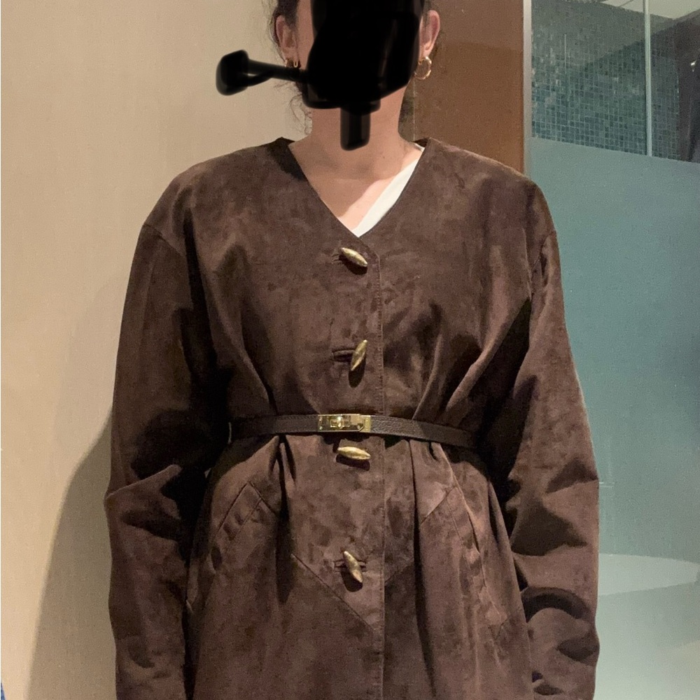 Danier vintage chocolate brown Suede Jacket with gold buttons v neck S M